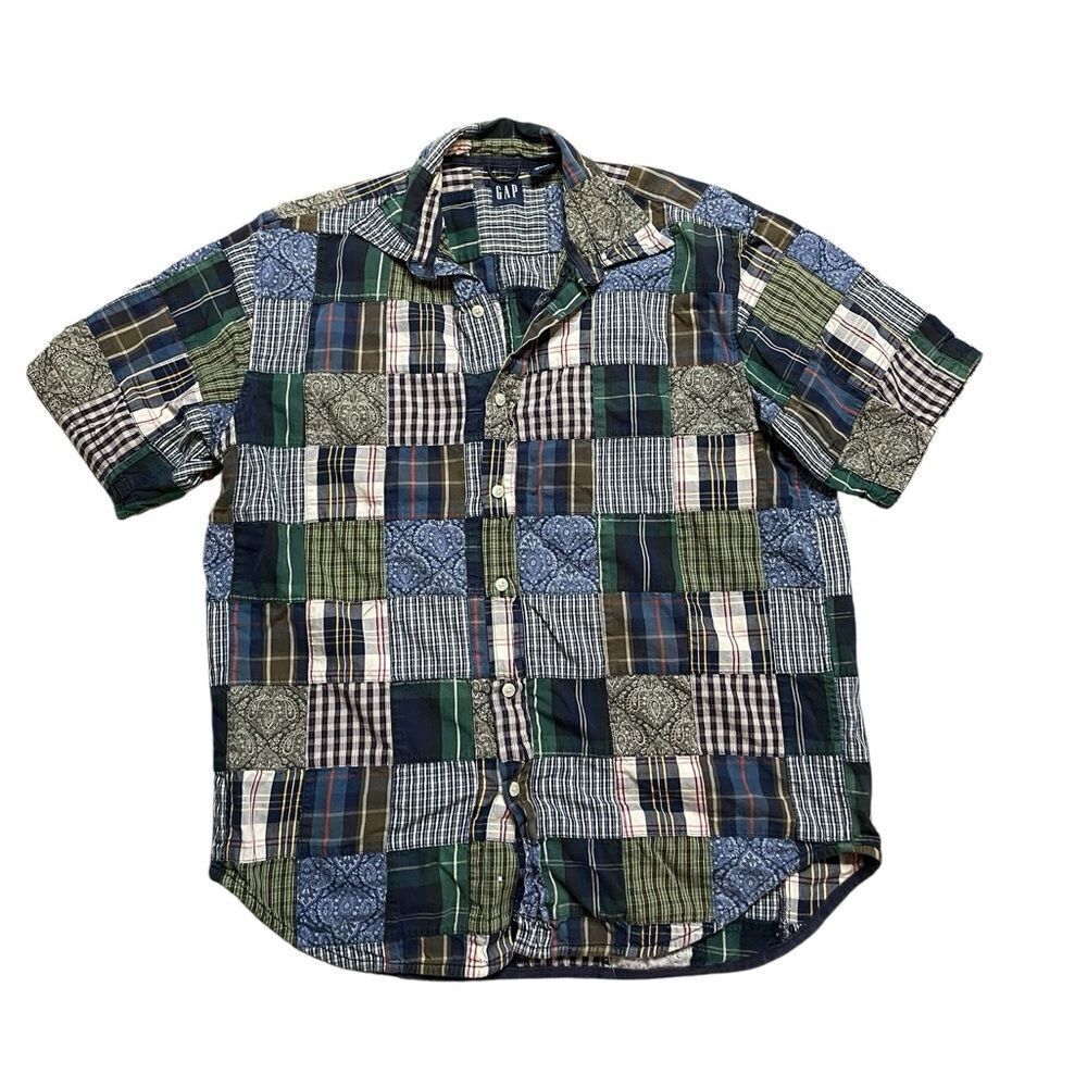 Vintage GAP Patchwork Button Down Short Sleeve Shirt Size Medium